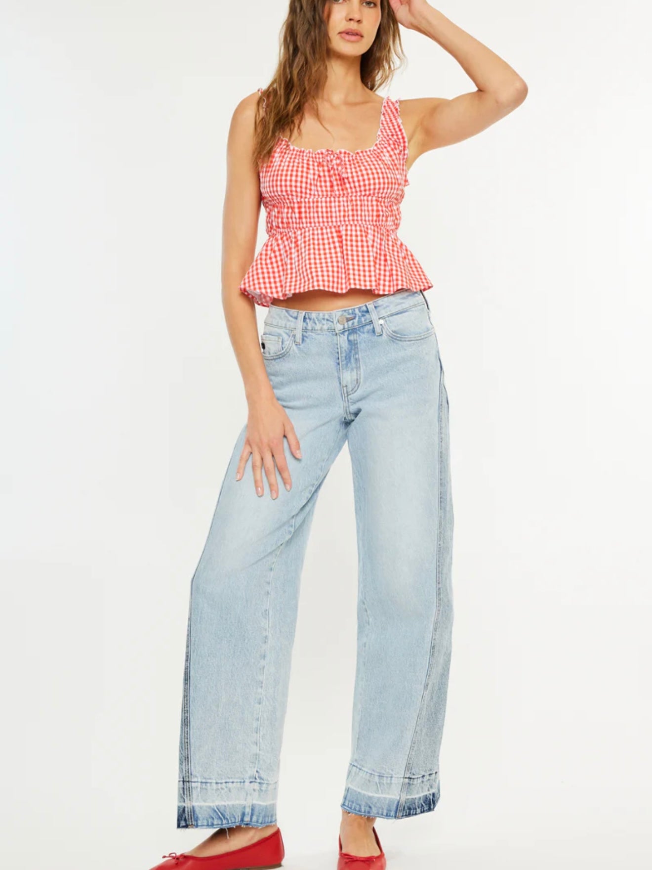 Carlise Mid Rise Colour Block Wide Leg Jeans