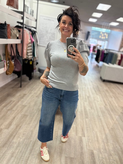 Puff Short Sleeve Sweater in Grey