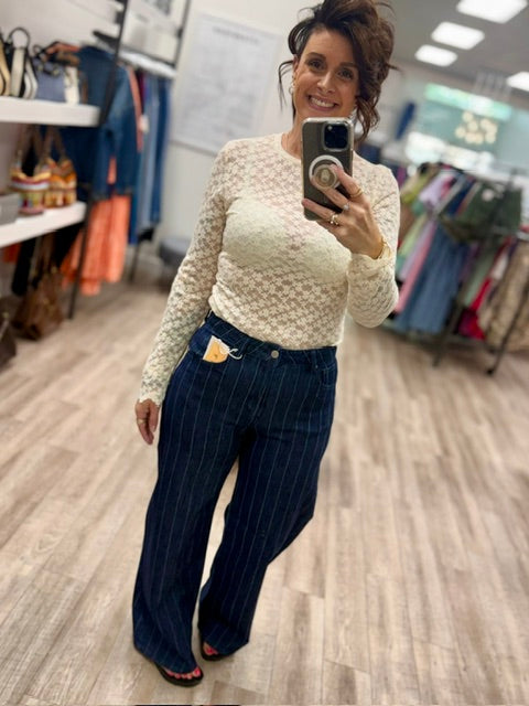 Risen Slouchy Wide Leg Striped Jeans