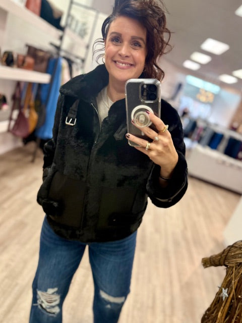 Mink Faux Fur Vegan Leather Jacket