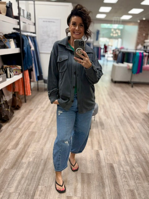 The Weekend Fleece Shacket in Ash Grey