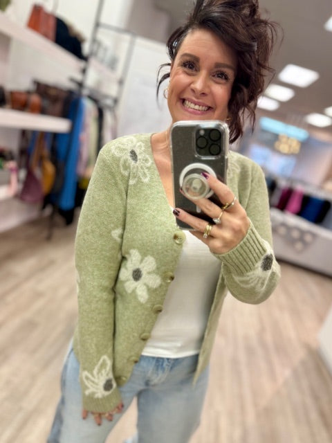Daisy Meadow Cardigan in Khaki Green