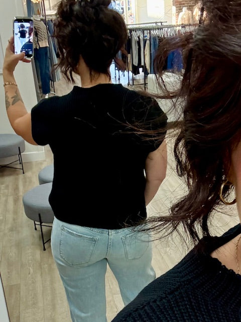 Mock Neck Short Sleeve Sweater in Black