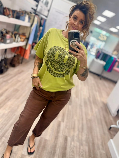 Smile Shirt Leopard Print in Matcha