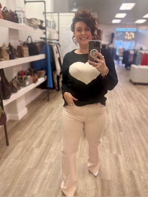 Midnight Heart Knit Sweater in Black/Cream