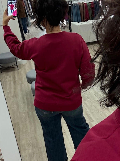 Hi-Low Boyfriend Sweatshirt with Pockets in Cabernet