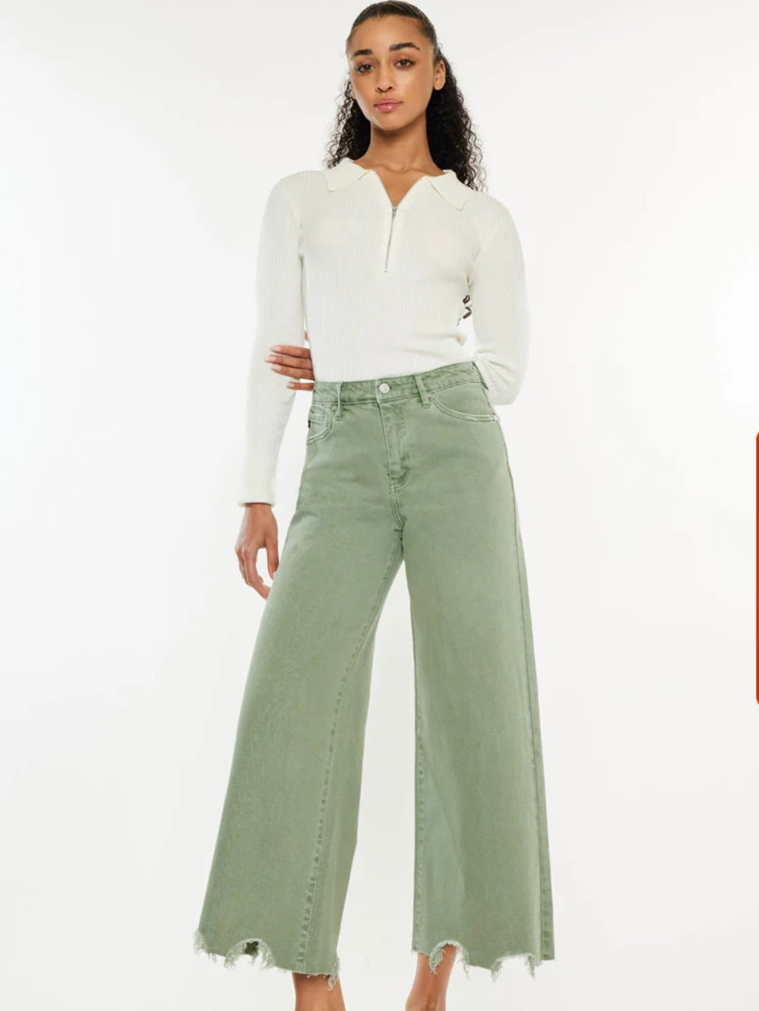 Savie Cropped Wide Leg Jeans in Olive