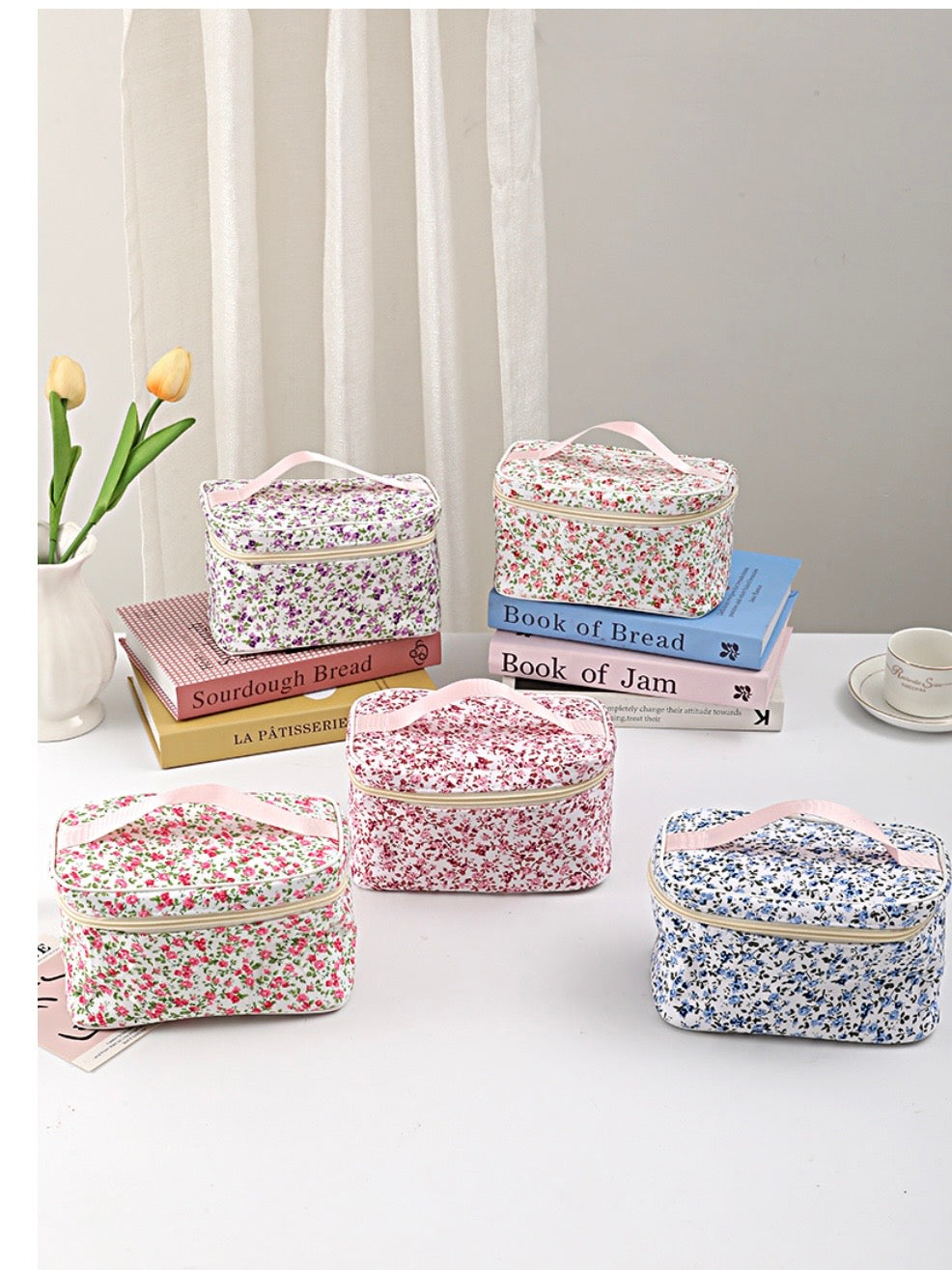 Quilted Travel Floral Make Up Bags