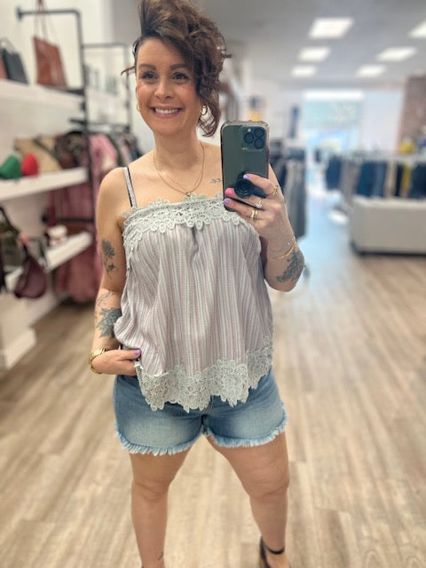 Crinkled Challis Cami Top in Grey