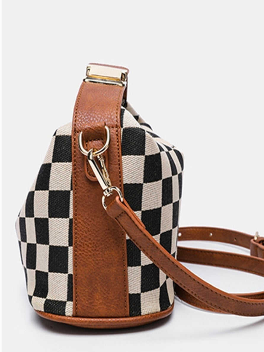 Checkered Hollace Tote in Black and Camel