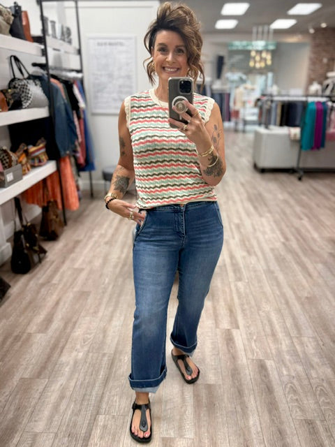 Sunbeam Stripe Knit Tank in Whitecap
