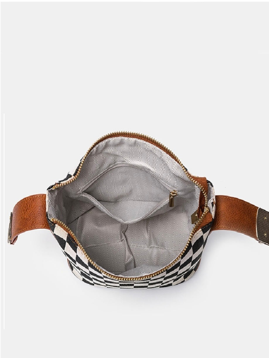 Checkered Hollace Tote in Black and Camel