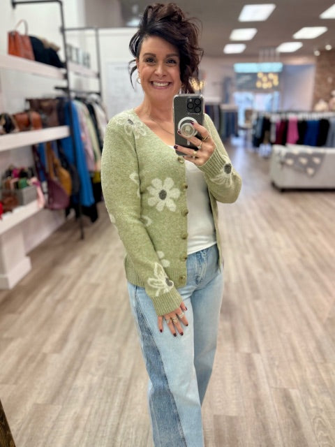 Daisy Meadow Cardigan in Khaki Green