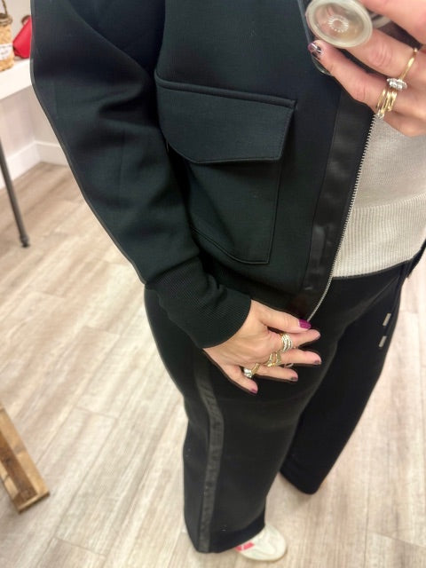 Saruna Soft Knit With Satin Trim Mock Neck Jacket in Black