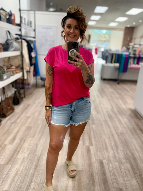 The Staple Style Tee in Black, Fushia and White