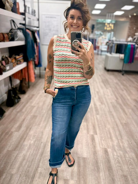 Sunbeam Stripe Knit Tank in Whitecap