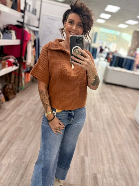 The Luxe Half-Zip Knit Sweater in Pecan