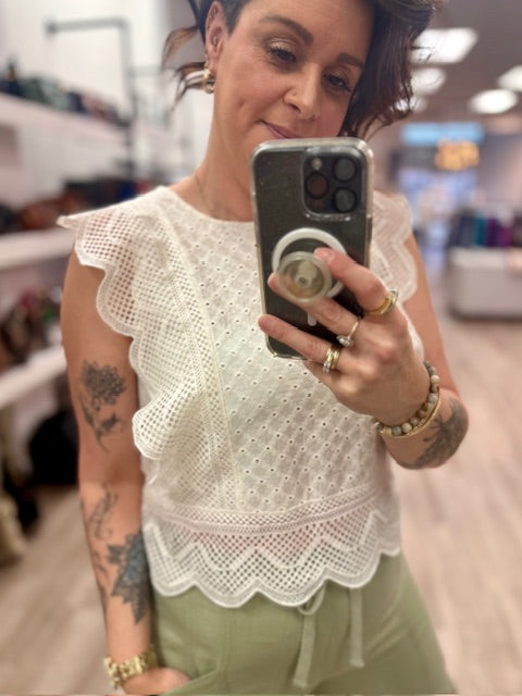 Sweet Light Eyelet Top in Natural