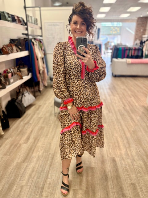 Pink Prairie Dress in Leopard