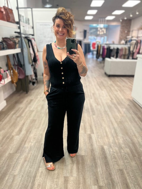Button Down Sweater Vest in Black