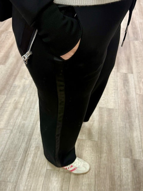 Erika Soft Knit With Satin Trim Drawstring Pants in Black