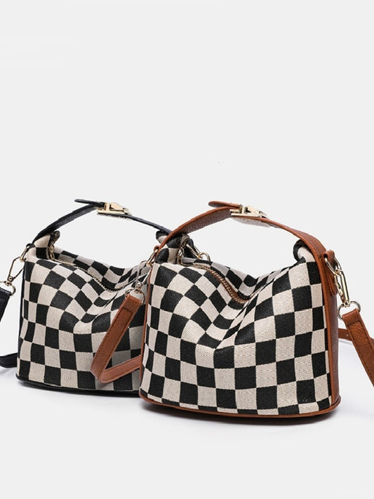 Checkered Hollace Tote in Black and Camel