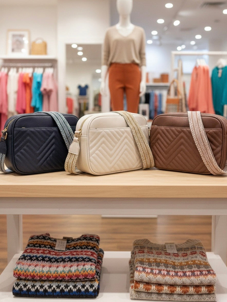 Chevron Weave Crossbody Camera Bag