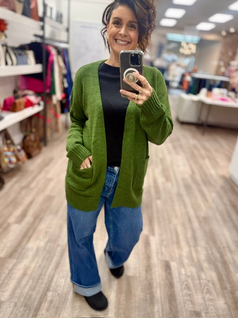 The Anytime Cardigan in Army Green