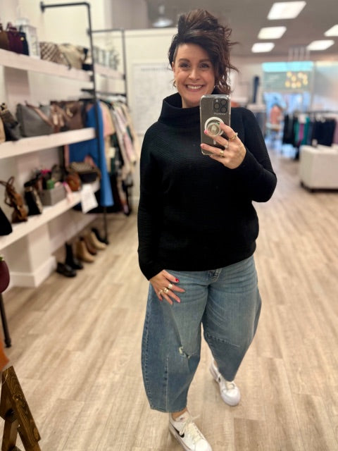 Nancy Ottoman Mock Neck in Black