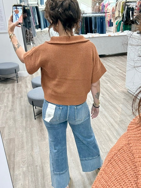 The Luxe Half-Zip Knit Sweater in Pecan