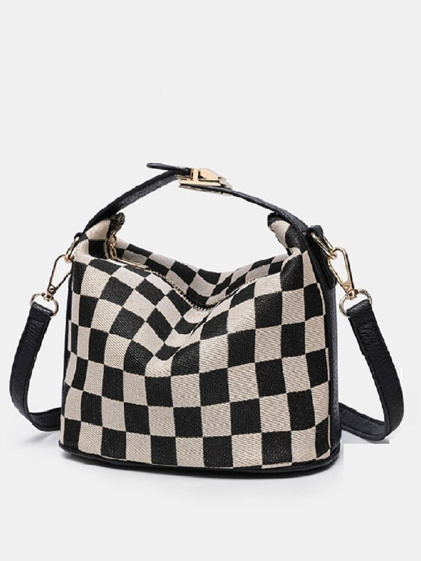 Checkered Hollace Tote in Black and Camel