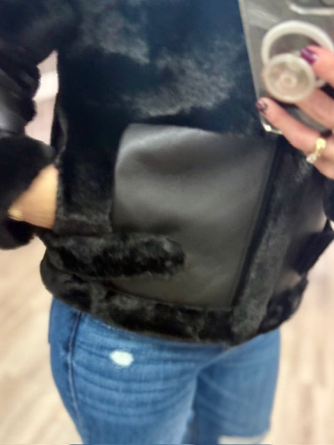 Mink Faux Fur Vegan Leather Jacket