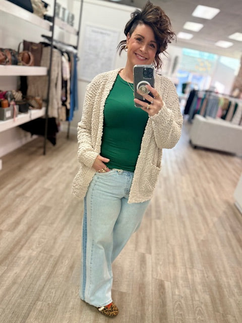 Cloud Soft Popcorn Cardigan in Sand Beige