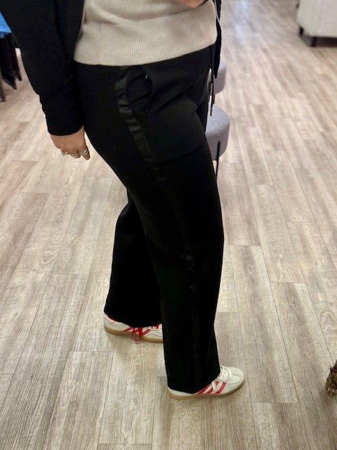 Erika Soft Knit With Satin Trim Drawstring Pants in Black