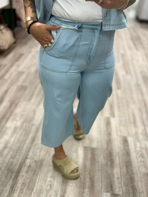 Morning Blue Denim Cropped Pants